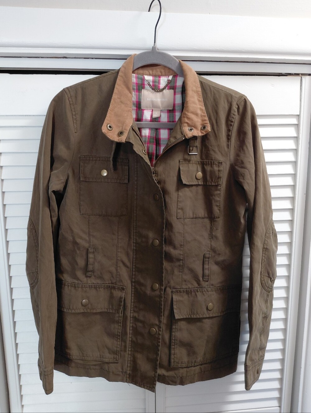 Banana Republic Olive Green Utility Jacket with Tan Corduroy Collar No Belt